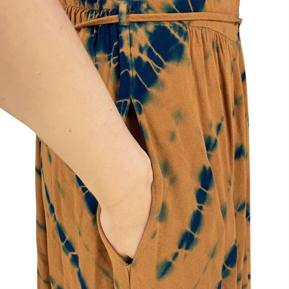 YOUNG FABULOUS & BROKE YFB Brown & Blue Tie-Dye Ruched Front Maxi Dress Size L - Picture 4 of 8